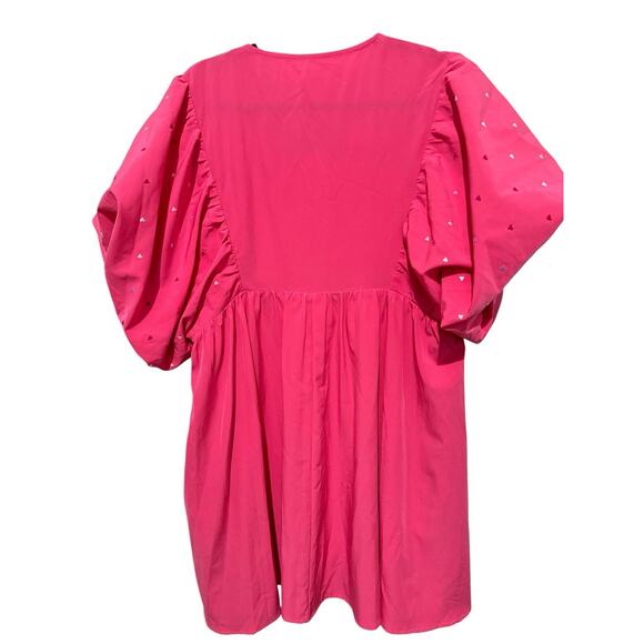 ENTRO BUBBLE SLEEVE DRESS Embroidered Size S Hot Pink - Picture 2 of 6